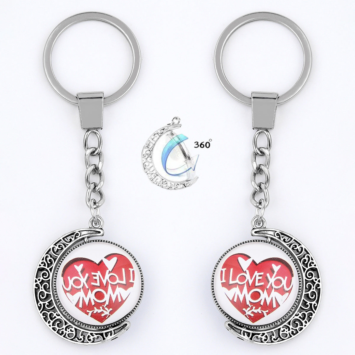 Wholesale Mother's Day Moon String Time Disc Metal Keychain